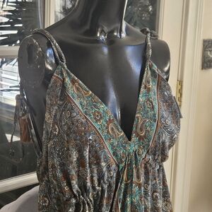 Paisley Print Maxi Dress in Blue and Brown